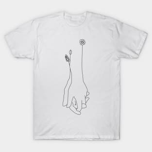 Minimalistic Linear Loving Hands with Flowers T-Shirt